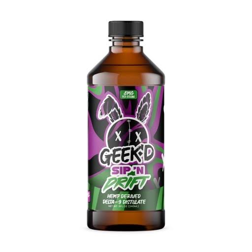 Geek'd Sip N Drift 800mg Hemp Derived D9 THC Syrup - 240ml - Grape Apple - Bandit Distribution