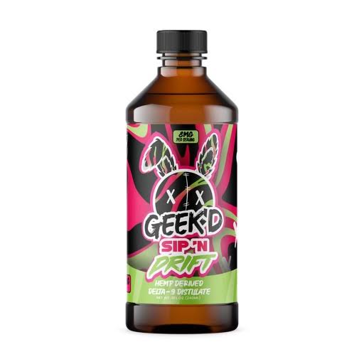 Geek'd Sip N Drift 800mg Hemp Derived D9 THC Syrup - 240ml - Strawberry Kiwi - Bandit Distribution