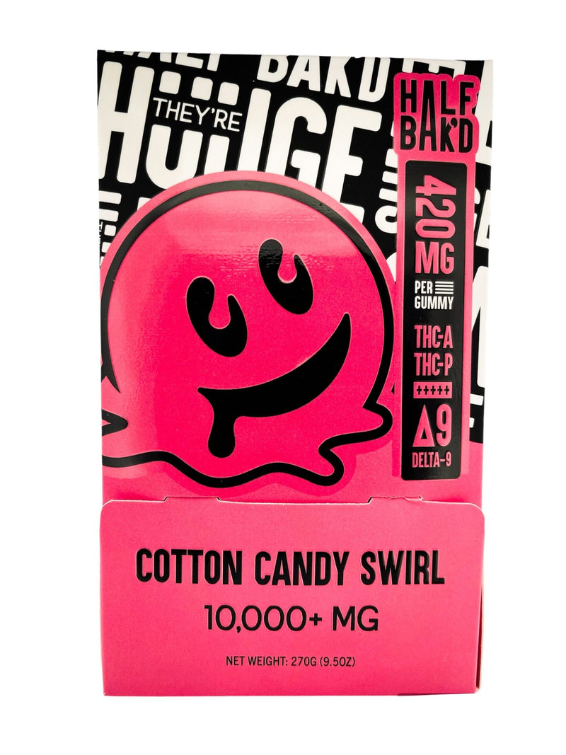 Half Bak'd Thca/D9/Thcp Sumo 2pc Gummies 30pk Display 10,000mg - Cotton Candy Swirl - HempWholesaler.com