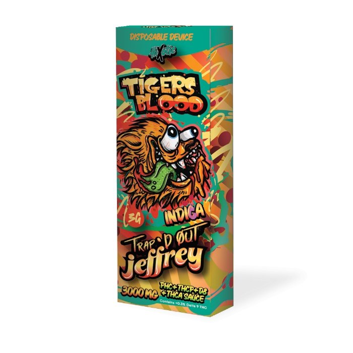 HiXotic - "Trap'd Out Jeffrey" 3g disposable - 5 Pack Display - Tigers Blood - Bandit Distribution
