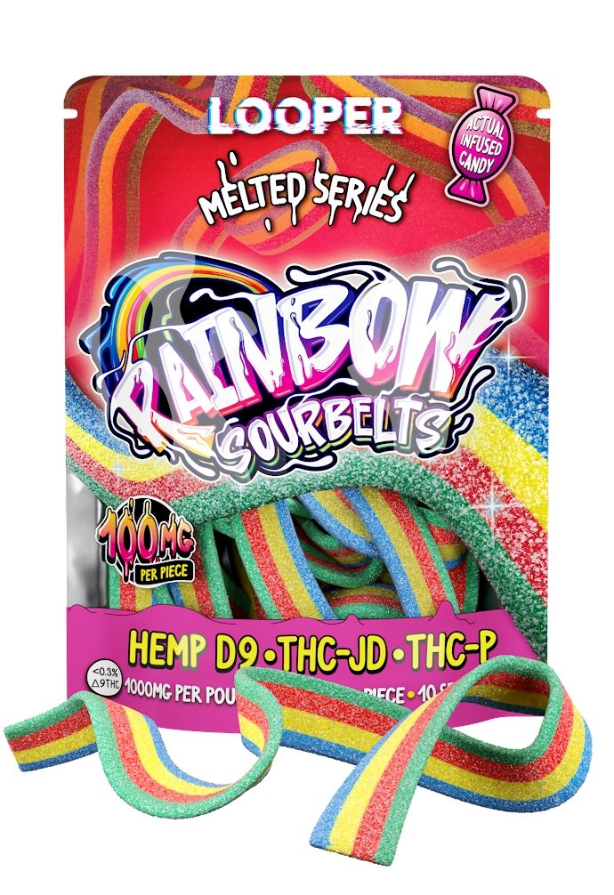 Looper Melted Series Edibles - D9-THCjd - THCp - 1000mg - Rainbow Sourbelts - Bandit Distribution