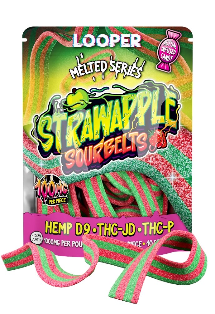 Looper Melted Series Edibles - D9-THCjd - THCp - 1000mg - Strawapple Sourbelts - Bandit Distribution