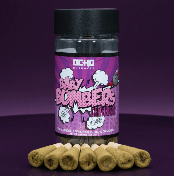 Ocho Extracts THCa Baby Bombers Pre Rolls - Grape Runtz - 7ct Jar - Bandit Distribution