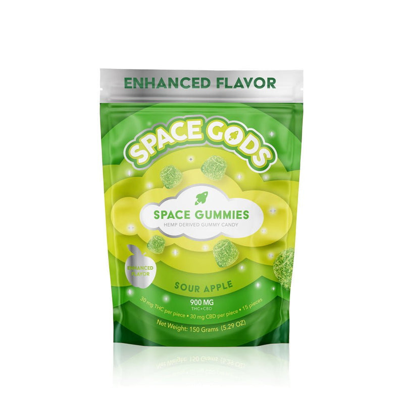 Space God Mega Dose THC+CBD Gummies - 900mg - Sour Apple 15pc - HempWholesaler.com