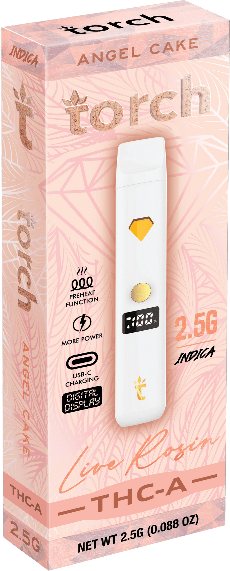 Torch 2.5G THC-A Live Rosin Disposable - Angel Cake (Indica) - HempWholesaler.com