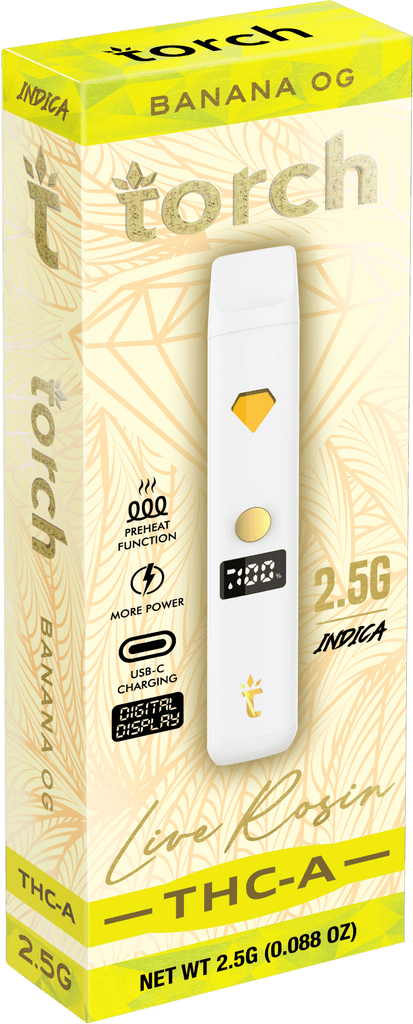 Torch 2.5G THC-A Live Rosin Disposable - Banana OG (Indica) - HempWholesaler.com