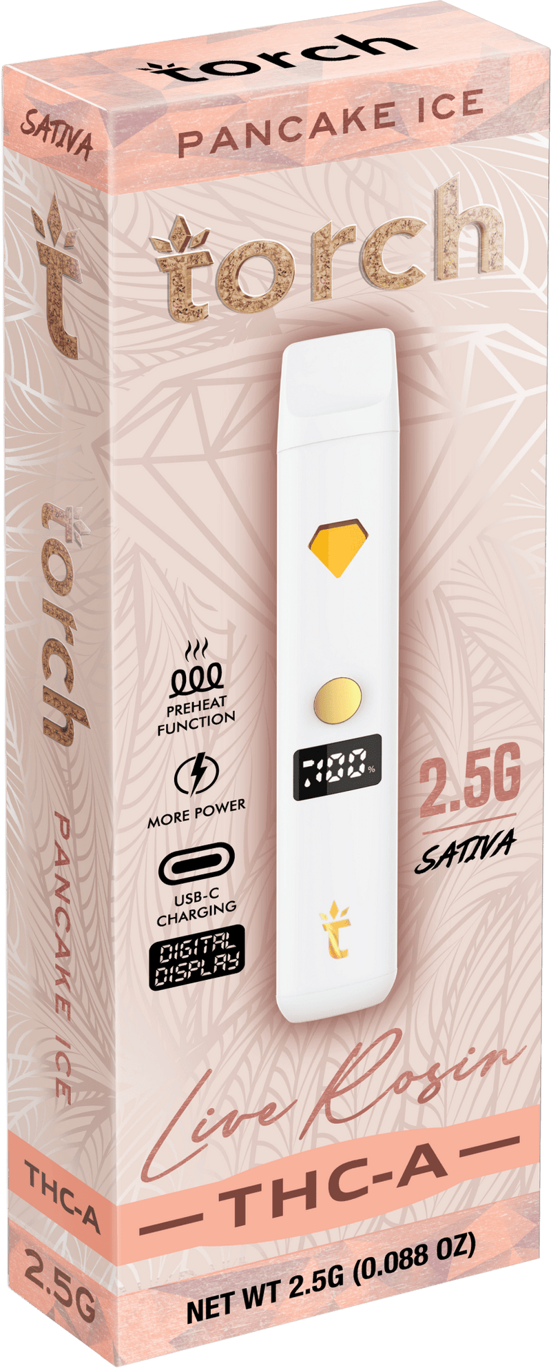 Torch 2.5G THC-A Live Rosin Disposable - Pancake Ice (Sativa) - HempWholesaler.com