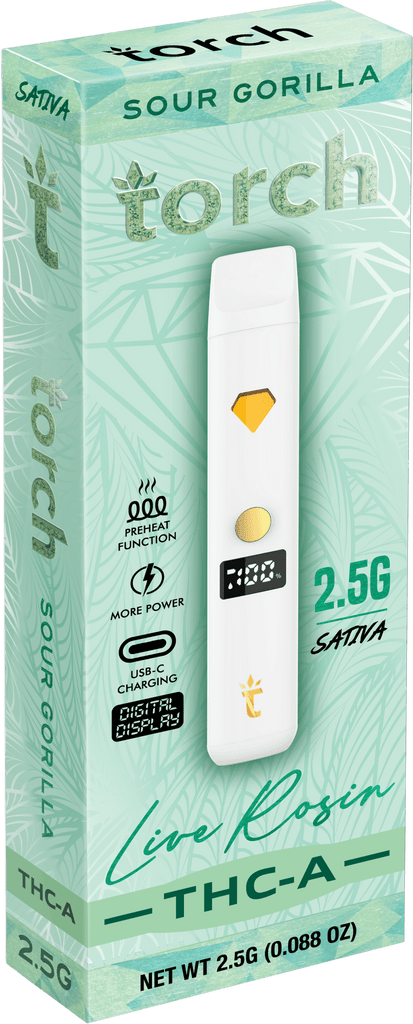 Torch 2.5G THC-A Live Rosin Disposable - Sour Gorilla (Sativa) - HempWholesaler.com