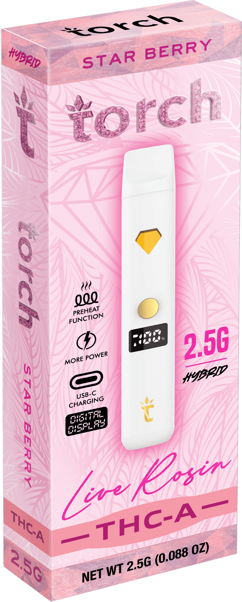 Torch 2.5G THC-A Live Rosin Disposable - Star Berry (Hybrid) - HempWholesaler.com