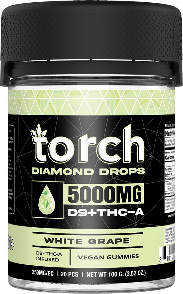 Torch 5000mg Diamond Drops D9+THCa Gummies - White Grape - HempWholesaler.com