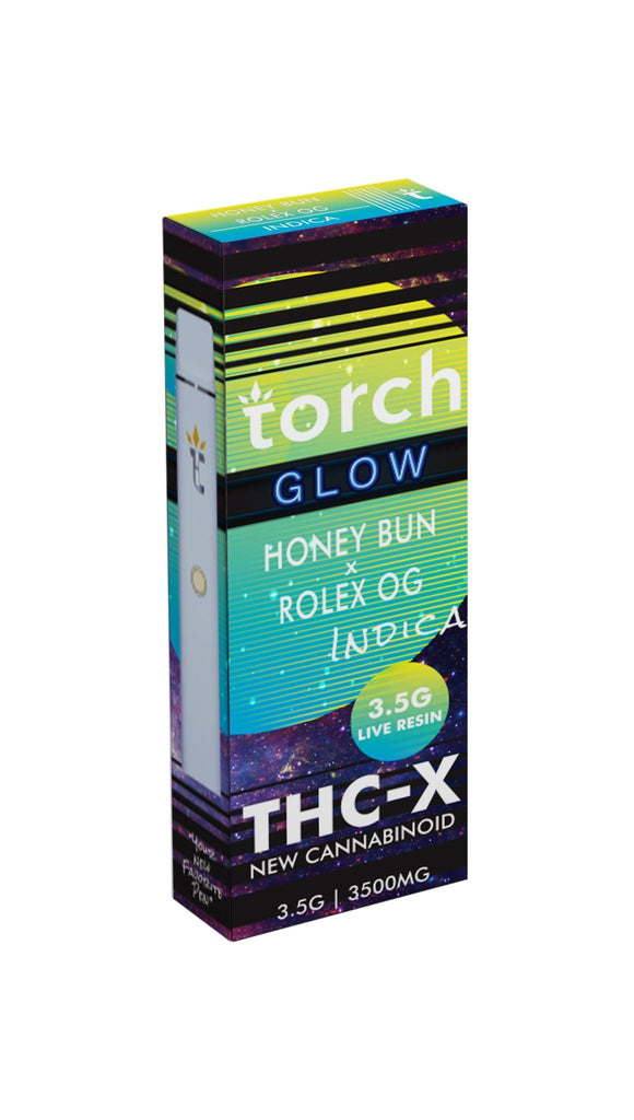 Torch Glow THC-X 3.5G Disposable Vape - 10 Strains - 3500mg Honey Bun/Rolex OG (Indica)