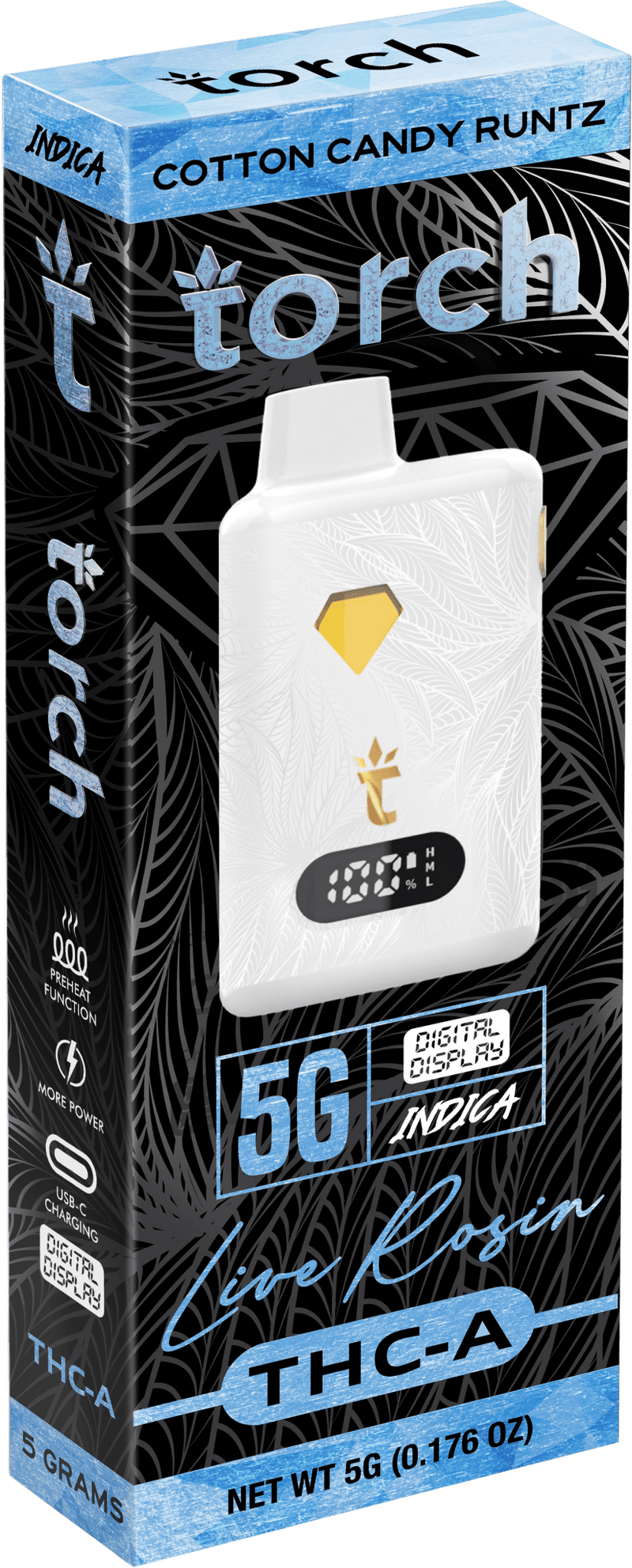 Torch Live Rosin THCa 5g Digital Display Disposables - Cotton Candy Runtz - HempWholesaler.com