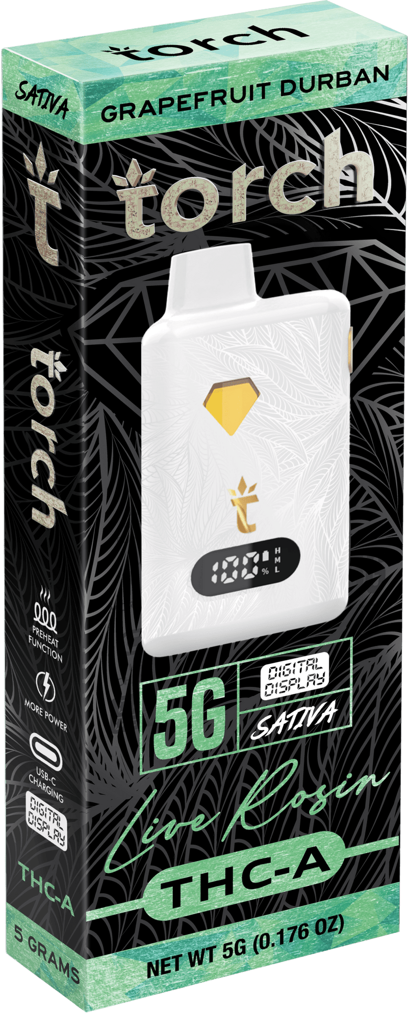 Torch Live Rosin THCa 5g Digital Display Disposables - Grapefruit Durban - HempWholesaler.com