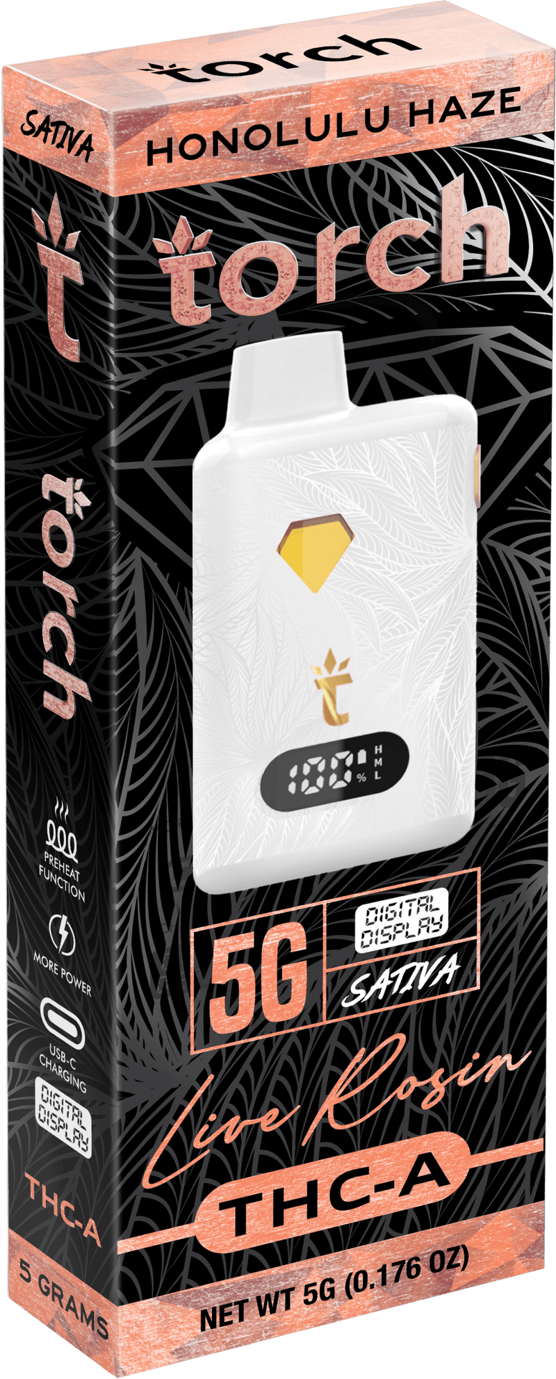 Torch Live Rosin THCa 5g Digital Display Disposables - Honolulu Haze - HempWholesaler.com