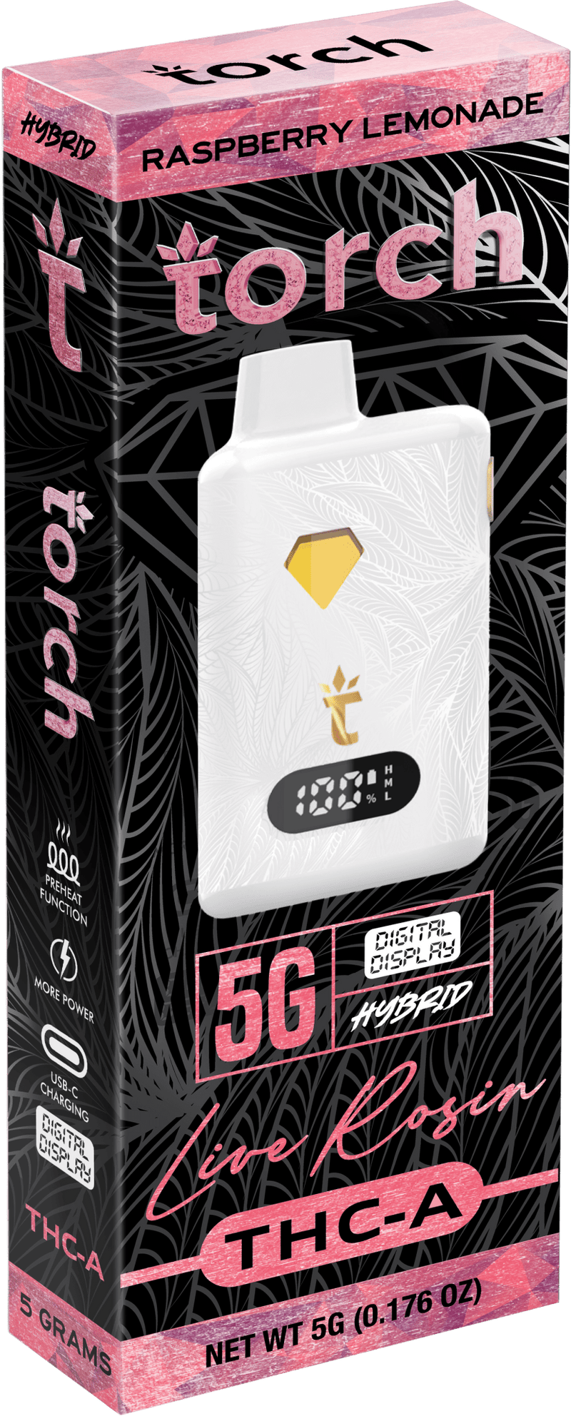Torch Live Rosin THCa 5g Digital Display Disposables - Raspberry Lemonade - HempWholesaler.com