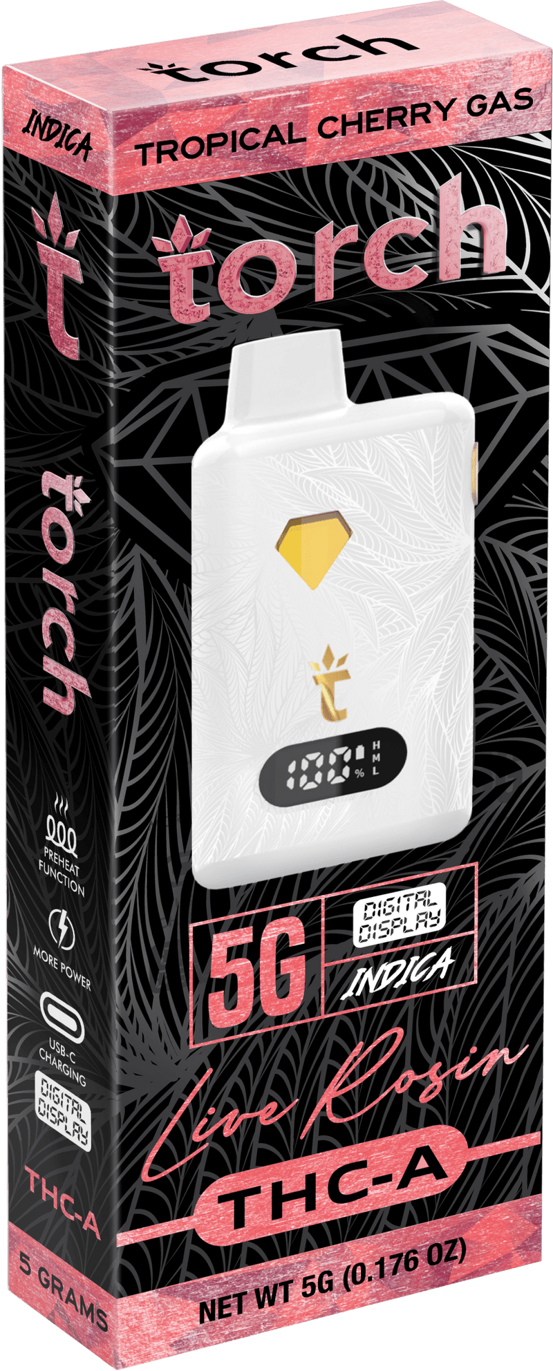 Torch Live Rosin THCa 5g Digital Display Disposables - Tropical Cherry Gas - HempWholesaler.com
