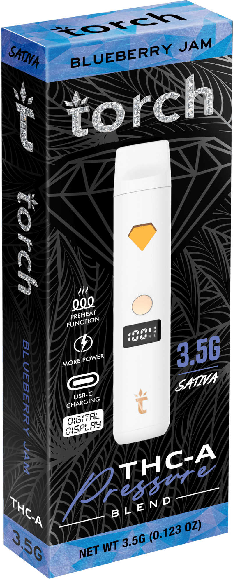 Torch Pressure 3.5g Thca Pressure Blend Disposables - Blueberry Jam - HempWholesaler.com