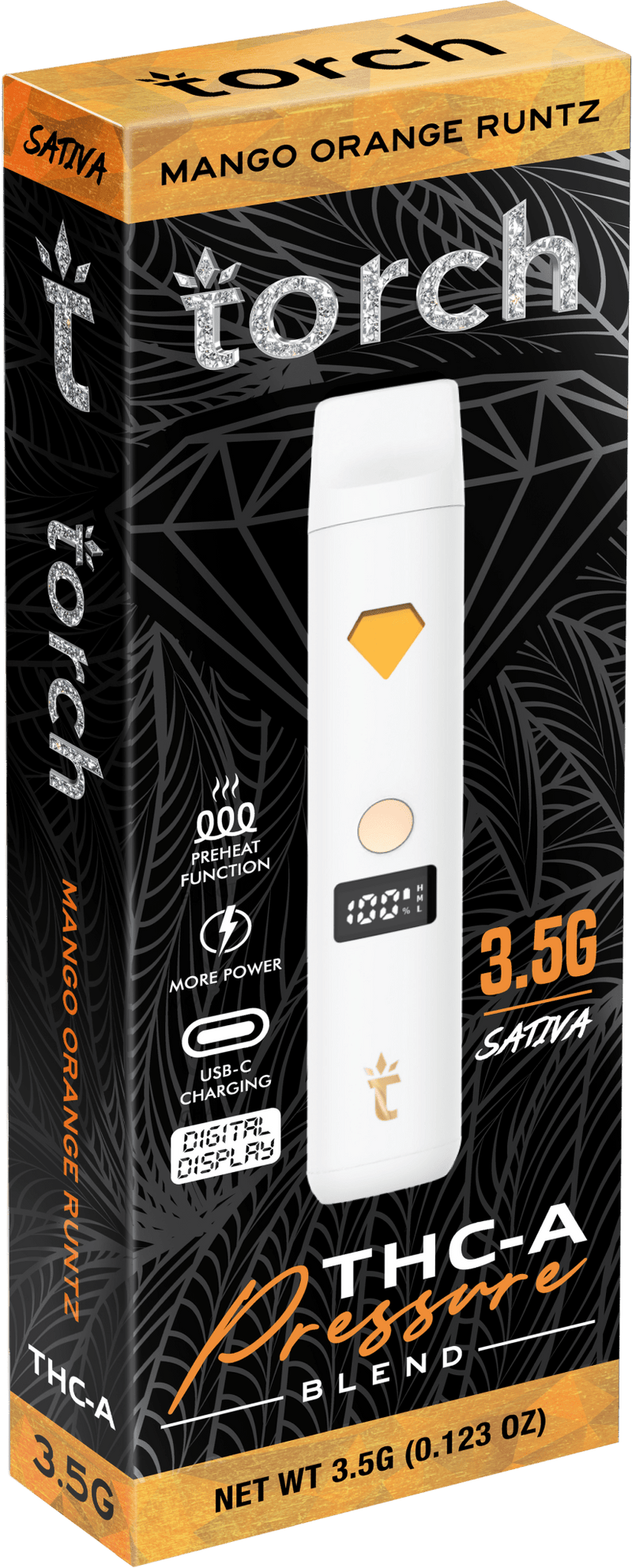 Torch Pressure 3.5g Thca Pressure Blend Disposables - Mango Orange Runtz - HempWholesaler.com