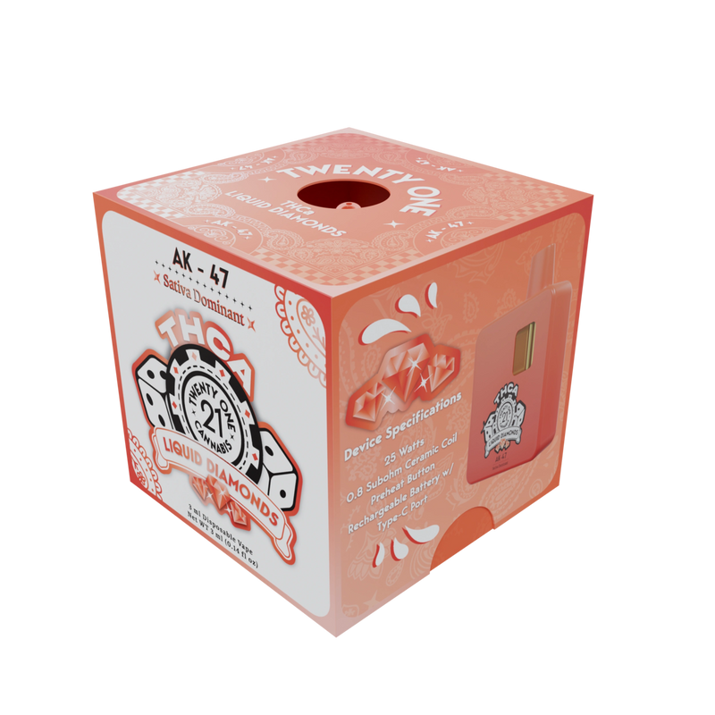 Twenty One - 3ml THCa Disposables - AK47 (Sativa Dominant) - HempWholesaler.com
