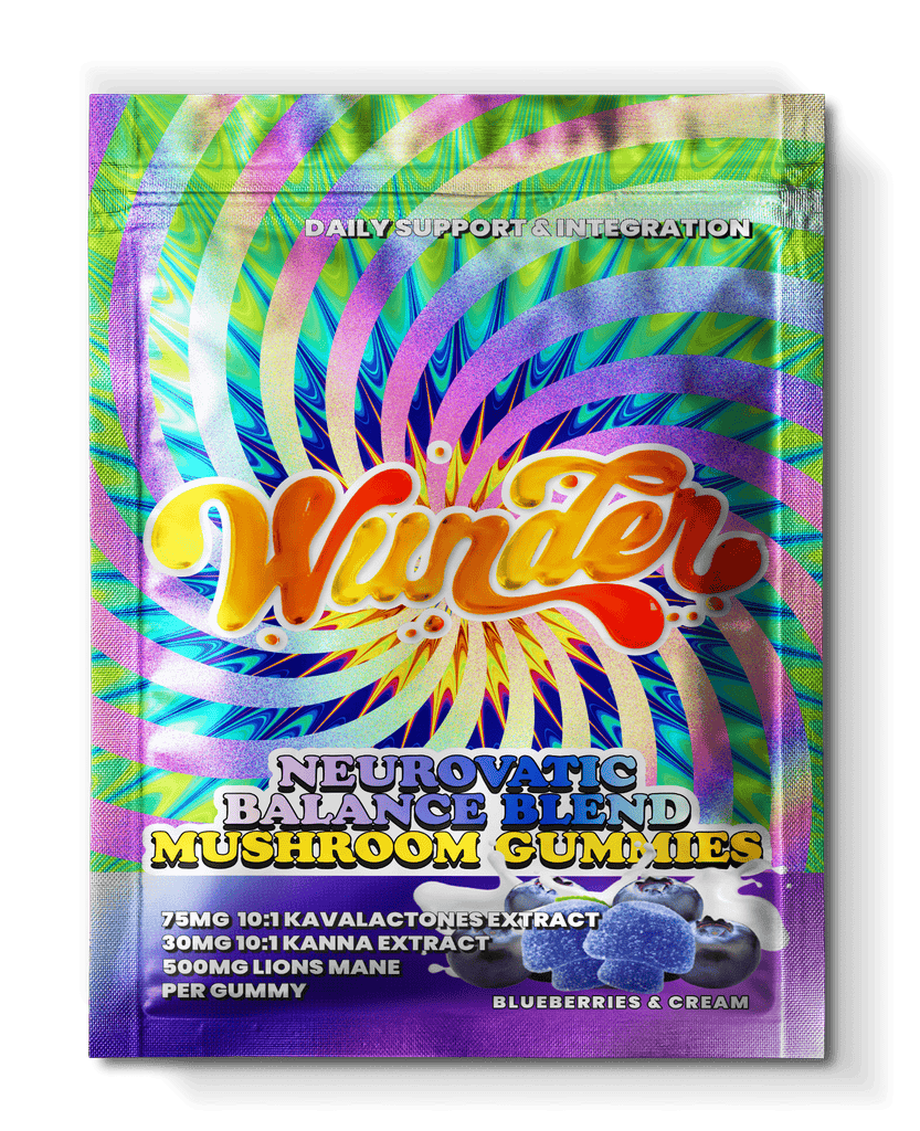 Wunder Neurovatic Balance Blend (Kava+Kanna+Lions Mane) Display 30pk - Blueberries & Cream - HempWholesaler.com