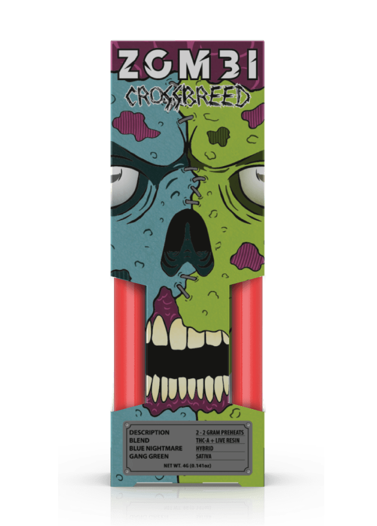 Zombi Crossbreed 4g THCA+Live Resin Disposables - Blue Nightmare x Gang Green - HempWholesaler.com