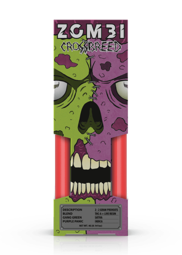 Zombi Crossbreed 4g THCA+Live Resin Disposables - Gang Green x Purple Panic - HempWholesaler.com