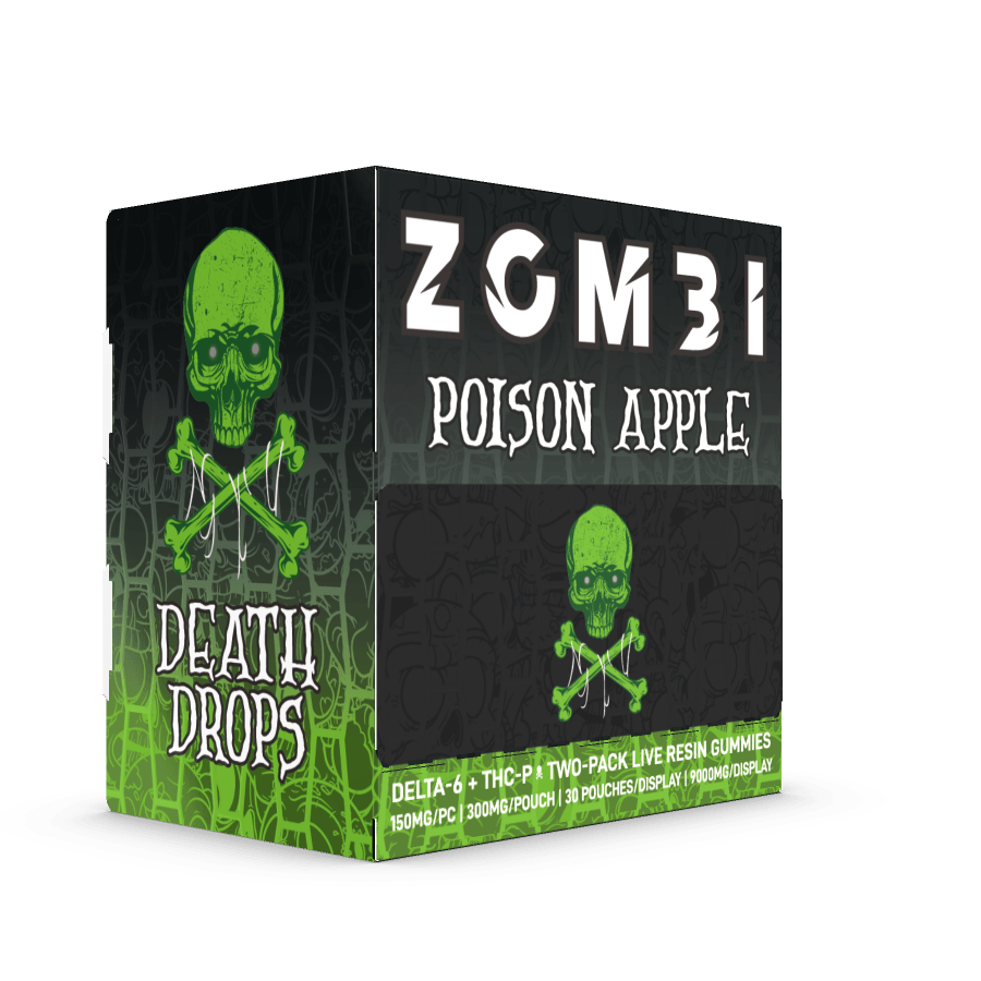 Zombi Death Drops Blend Gummies 30pk Display (2ct Pouches) 9000mg - Poison Apple - HempWholesaler.com