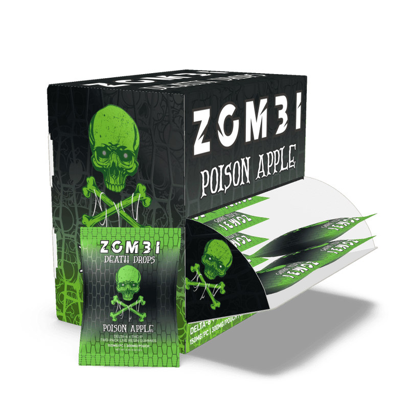 Zombi Death Drops Blend Gummies 30pk Display (2ct Pouches) 9000mg - Poison Apple - HempWholesaler.com